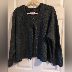 Old Navy Women's Cropped Cable Knit Dark Green Cardigan Sweater